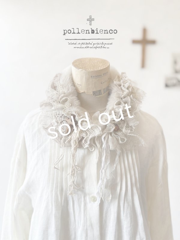 画像1: pollenbienco／アンティークレースのファーティペット・C (1)