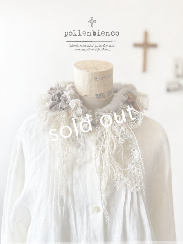 画像1: pollenbienco／アンティークレースのファーティペット・A (1)