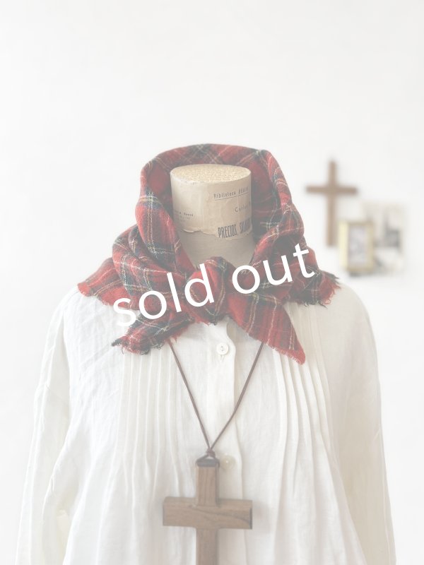 画像2: MARCHE' DE SOEUR／ウールガーゼのストール・赤チェック (2)