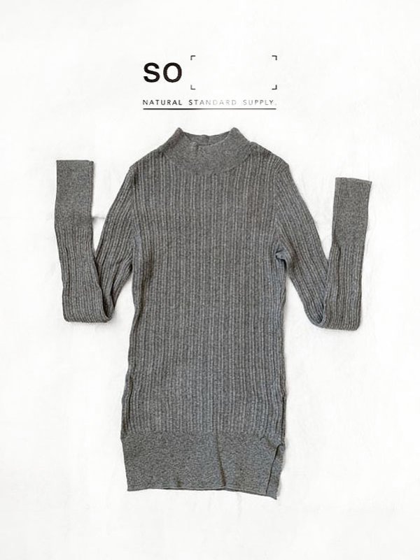 画像1: SO／モックネックカットソー・グレー (1)
