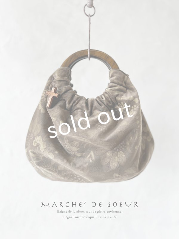 画像1: MARCHE' DE SOEUR／木の持ち手バッグ・ベルベット (1)