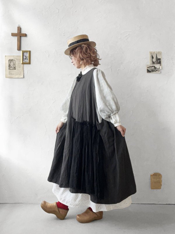 画像10: MARCHE' DE SOEUR／アンティークレース付きタブリエドレス・スミクロ (10)