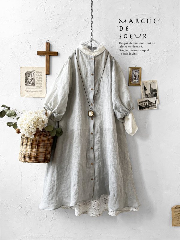 画像1: MARCHE' DE SOEUR／ホイップガーゼワンピース・アイスグレー (1)