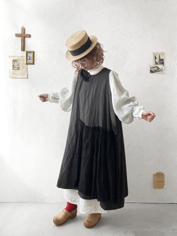 画像11: MARCHE' DE SOEUR／アンティークレース付きタブリエドレス・スミクロ (11)