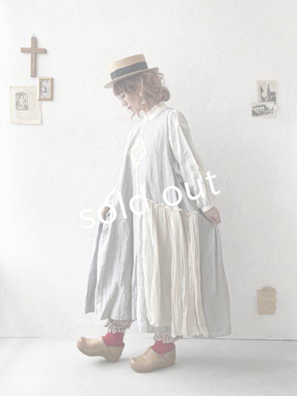 画像9: MARCHE' DE SOEUR／アンティークレース付きタブリエドレス・アイスグレー (9)