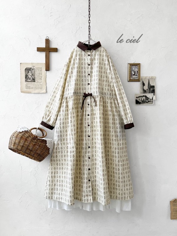 画像1: le ciel／ボタニカルプリントワンピース・アイボリー (1)