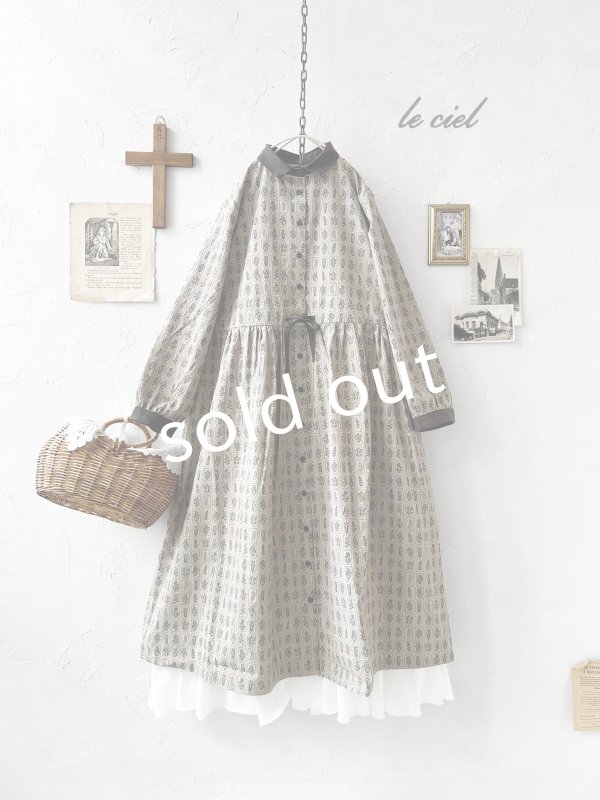 画像1: le ciel／ボタニカルプリントワンピース・グレージュ (1)