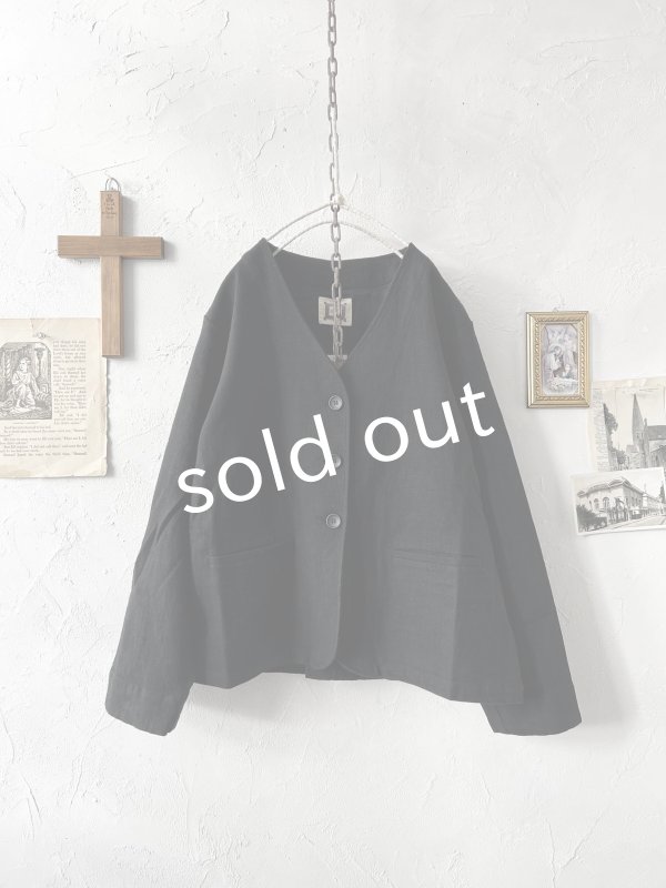 画像7: le ciel／ノーカラージャケット・黒 (7)