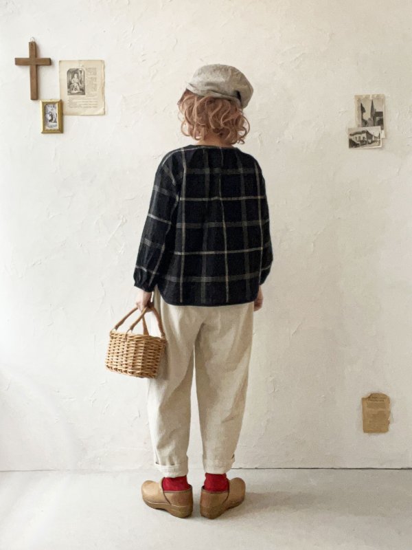 画像12: le ciel a tempsdoux／先染めチェックブラウス・黒 (12)