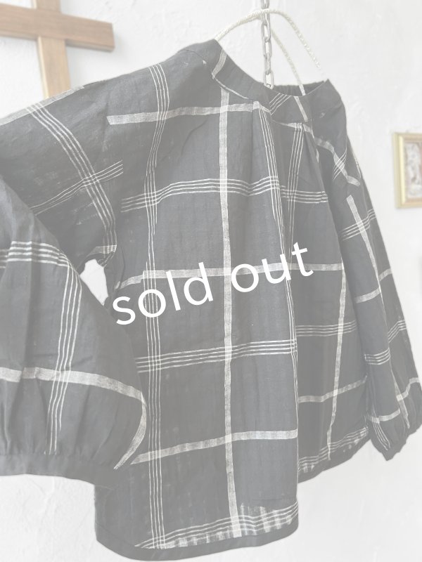画像6: le ciel a tempsdoux／先染めチェックブラウス・黒 (6)