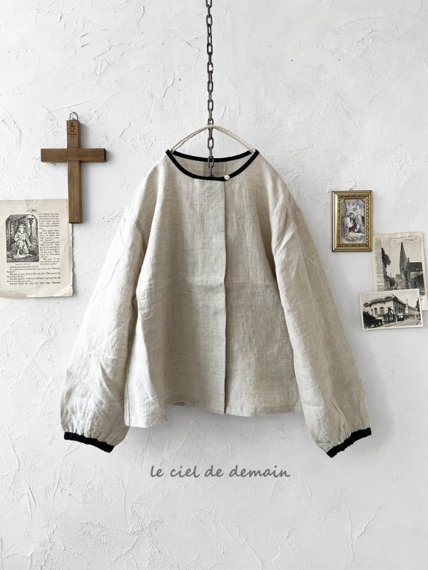 画像1: le ciel de demain／リネンパイピングブラウス・生成り (1)