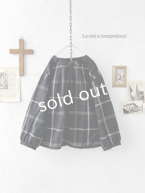 画像1: le ciel a tempsdoux／先染めチェックブラウス・黒 (1)
