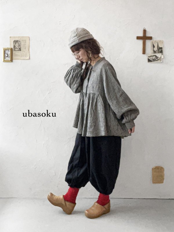 画像6: ubasoku/0053 ウエストリブボリュームパンツ・黒 (6)