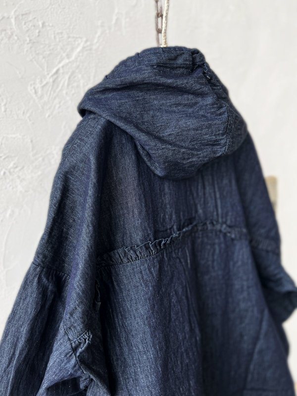 画像8: ubasoku/0017 フード付きデニムバルーンブラウス・インディゴ (8)