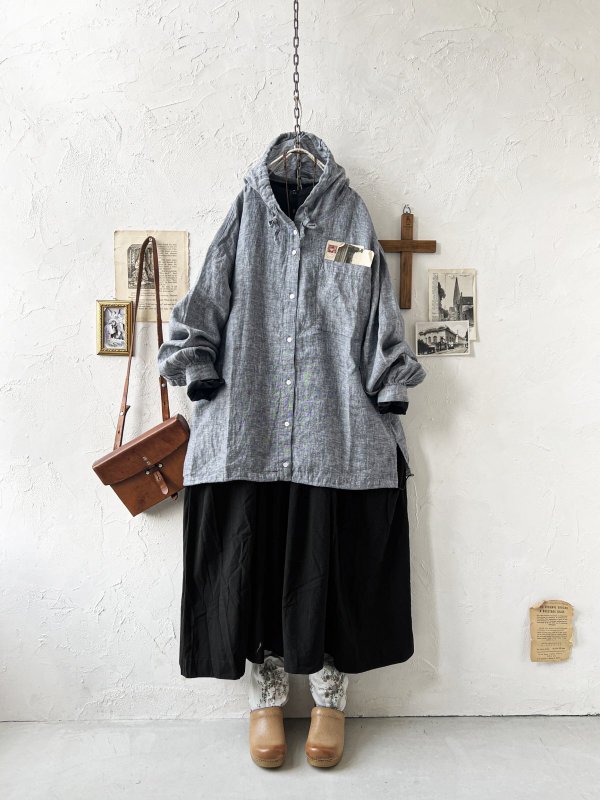 画像10: ubasoku/0017 フード付きデニムバルーンブラウス・インディゴ (10)