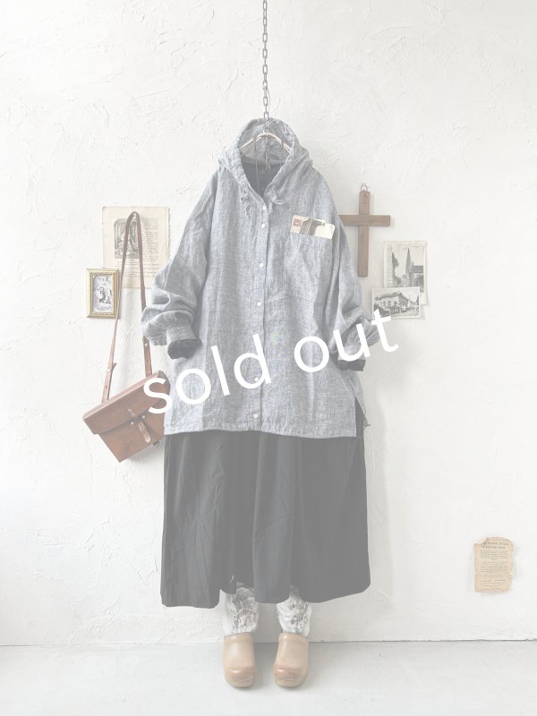 画像3: ubasoku/0016 フード付きバルーンブラウス・ネイビーシャンブレー (3)