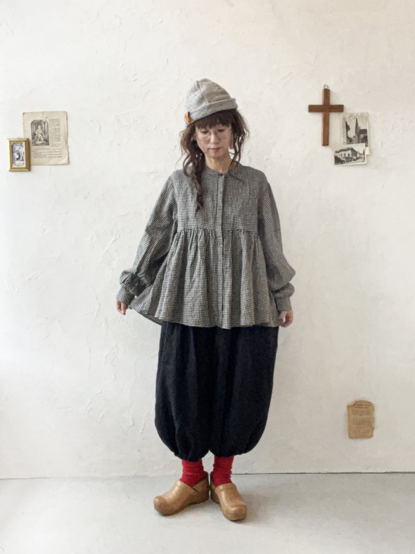 画像7: ubasoku/0053 ウエストリブボリュームパンツ・黒 (7)