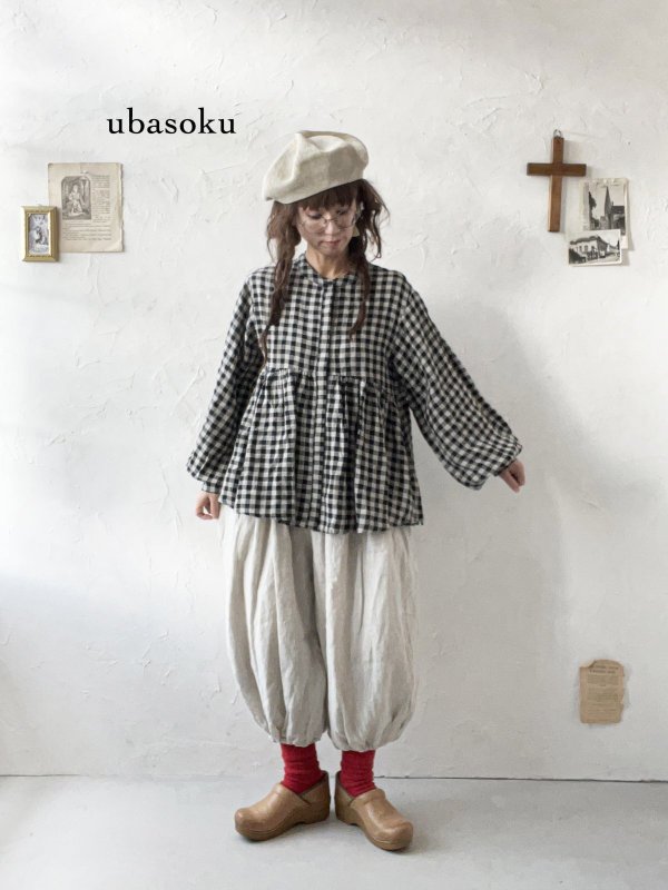 画像7: ubasoku/0053 ウエストリブボリュームパンツ・ナチュラル (7)