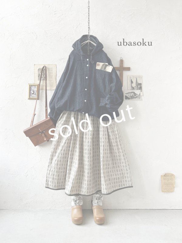 画像1: ubasoku/0017 フード付きデニムバルーンブラウス・インディゴ (1)