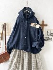 画像2: ubasoku/0017 フード付きデニムバルーンブラウス・インディゴ (2)