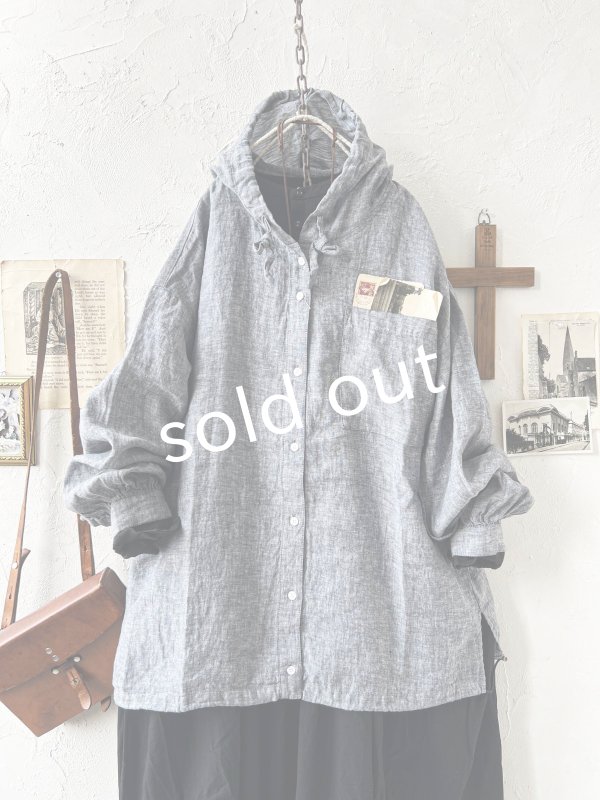 画像4: ubasoku/0016 フード付きバルーンブラウス・ネイビーシャンブレー (4)