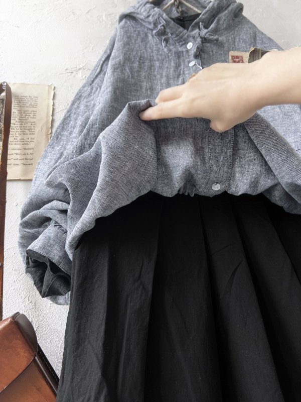 画像9: ubasoku/0017 フード付きデニムバルーンブラウス・インディゴ (9)