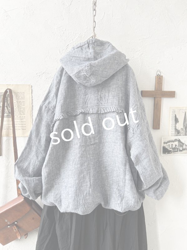 画像10: ubasoku/0016 フード付きバルーンブラウス・ネイビーシャンブレー (10)