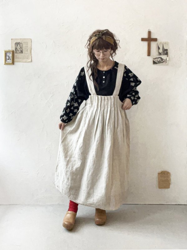 画像10: ubasoku/0023 裾レースのタックジャンパースカート・ナチュラル (10)