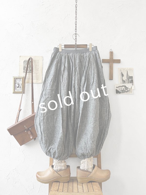 画像7: ubasoku/0055 ウエストリブボリュームパンツ・ブラックシャンブレー (7)