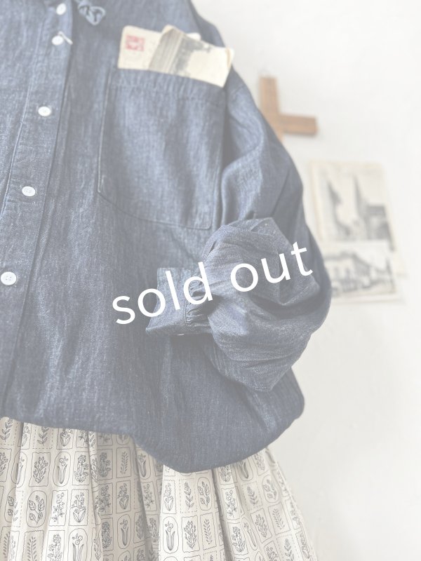 画像4: ubasoku/0017 フード付きデニムバルーンブラウス・インディゴ (4)