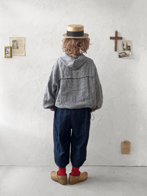 画像16: ubasoku/0017 フード付きデニムバルーンブラウス・インディゴ (16)