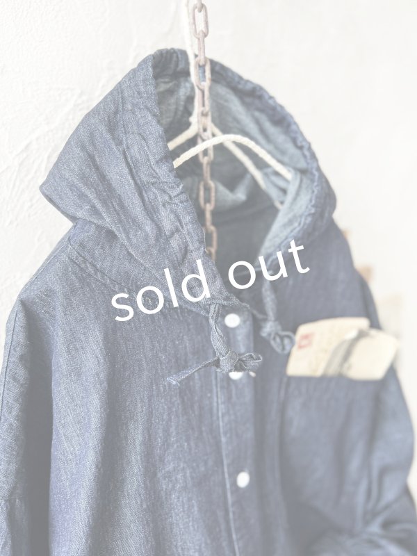 画像3: ubasoku/0017 フード付きデニムバルーンブラウス・インディゴ (3)