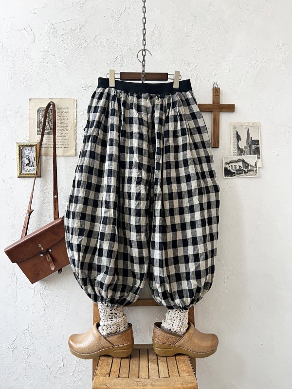 画像7: ubasoku/0054 ウエストリブボリュームパンツ・ブロックチェック (7)