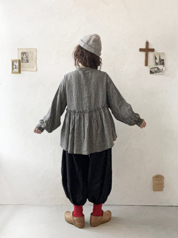 画像11: ubasoku/0107 パフ袖ギャザーブラウス・ギンガム (11)