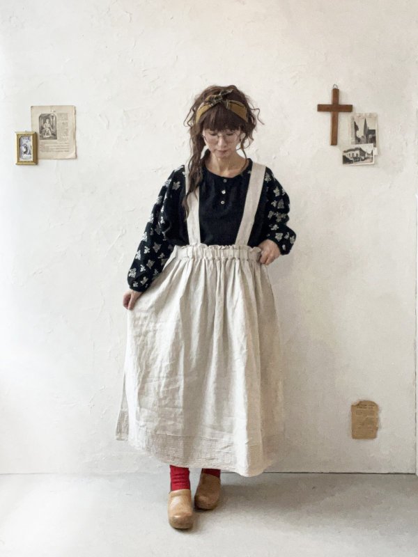 画像13: ubasoku/0023 裾レースのタックジャンパースカート・ナチュラル (13)