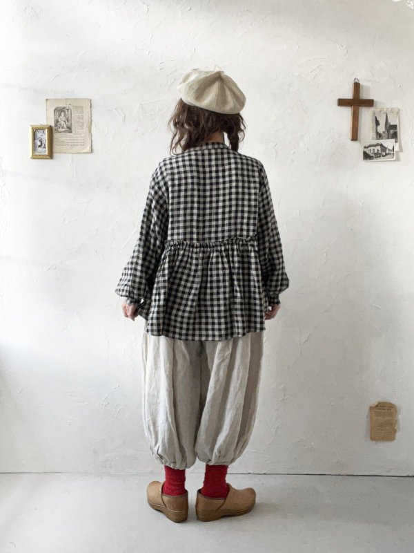 画像9: ubasoku/0107 パフ袖ギャザーブラウス・ブロックチェック (9)