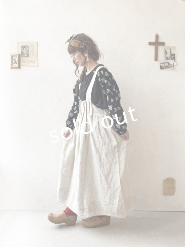 画像11: ubasoku/0023 裾レースのタックジャンパースカート・ナチュラル (11)