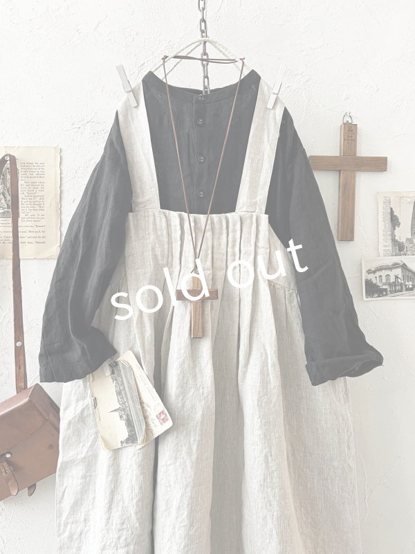 画像2: ubasoku/0023 裾レースのタックジャンパースカート・ナチュラル (2)