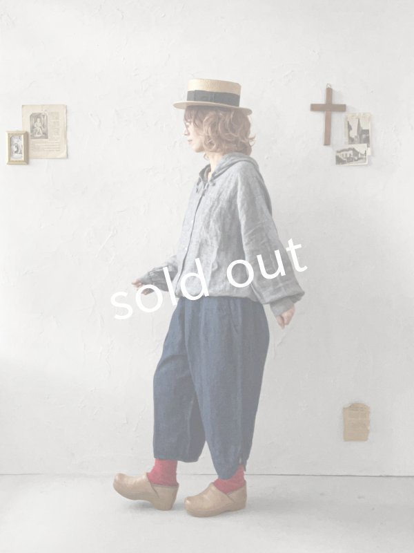 画像15: ubasoku/0016 フード付きバルーンブラウス・ネイビーシャンブレー (15)