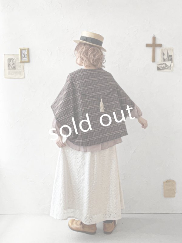 画像17: MARCHE' DE SOEUR／セーラー襟のタッセルちびジャケット・レッドブラウンチェック (17)