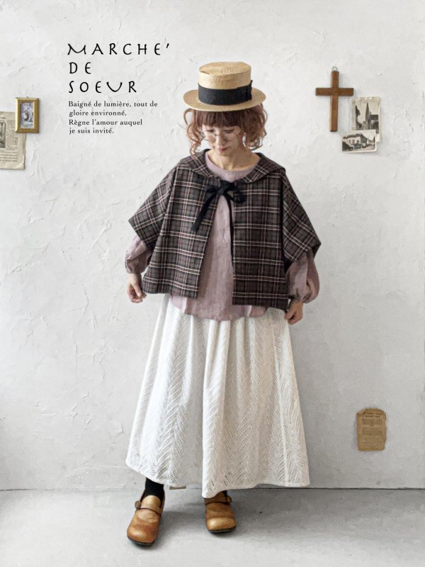 画像14: MARCHE' DE SOEUR／セーラー襟のタッセルちびジャケット・レッドブラウンチェック (14)