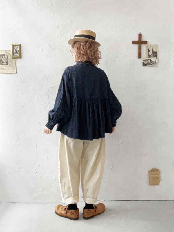 画像12: ubasoku/0108 ギャザーブラウス・インディゴ (12)