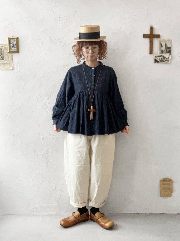 画像10: ubasoku/0108 ギャザーブラウス・インディゴ (10)