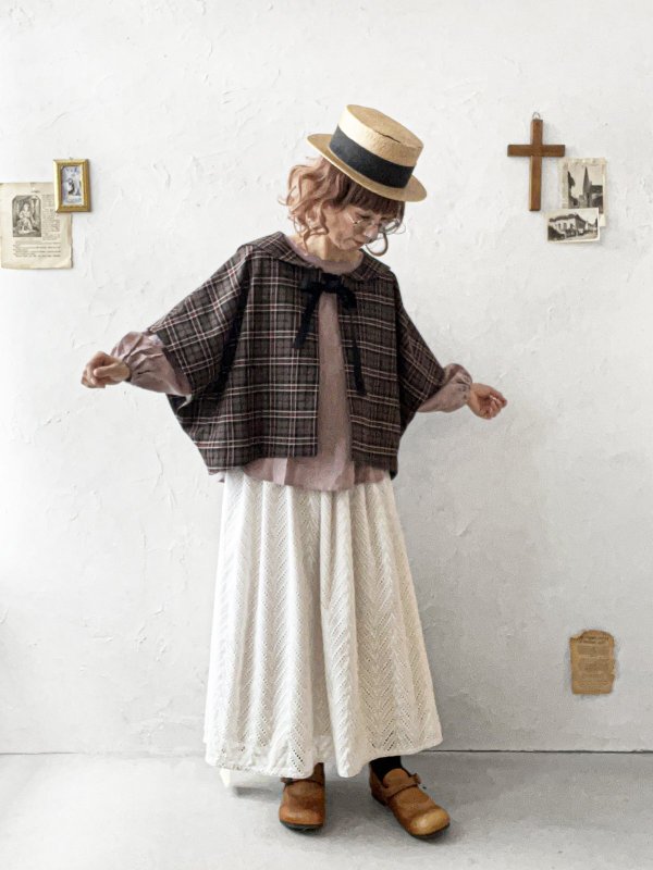 画像15: MARCHE' DE SOEUR／セーラー襟のタッセルちびジャケット・レッドブラウンチェック (15)