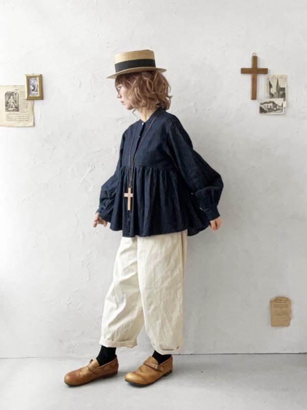 画像11: ubasoku/0108 ギャザーブラウス・インディゴ (11)