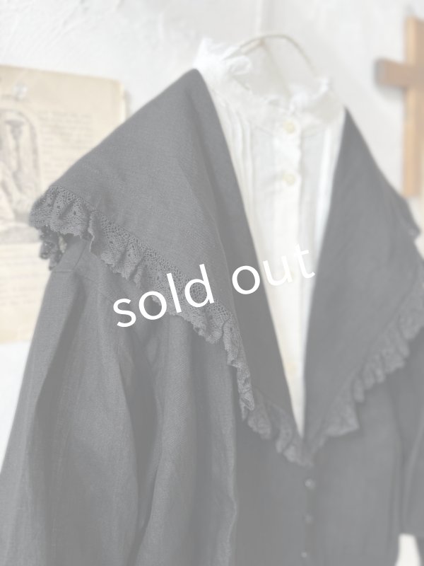 画像3: MAGALI /コルトレイクリネン レース襟カーディガン・ブラック (3)