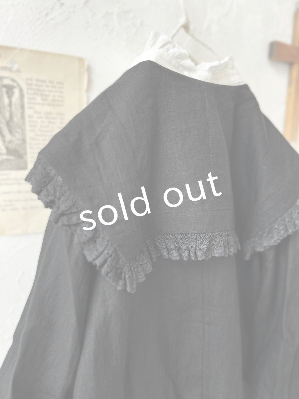 画像7: MAGALI /コルトレイクリネン レース襟カーディガン・ブラック (7)