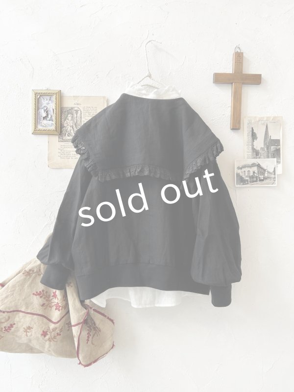 画像6: MAGALI /コルトレイクリネン レース襟カーディガン・ブラック (6)