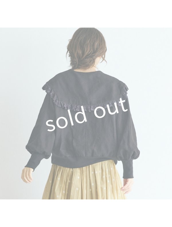 画像12: MAGALI /コルトレイクリネン レース襟カーディガン・ブラック (12)