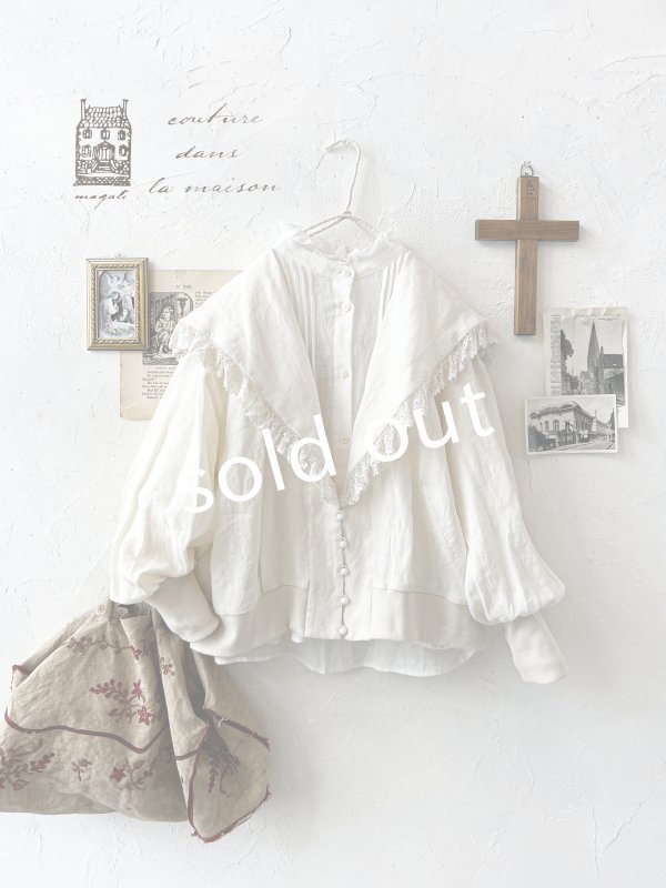 画像1: MAGALI /コルトレイクリネン レース襟カーディガン・アイボリー (1)